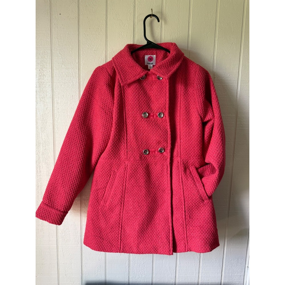 Total Girl Kids Pink Boucle Double Breasted Pea Coat Jacket XXL 18.5-20.5